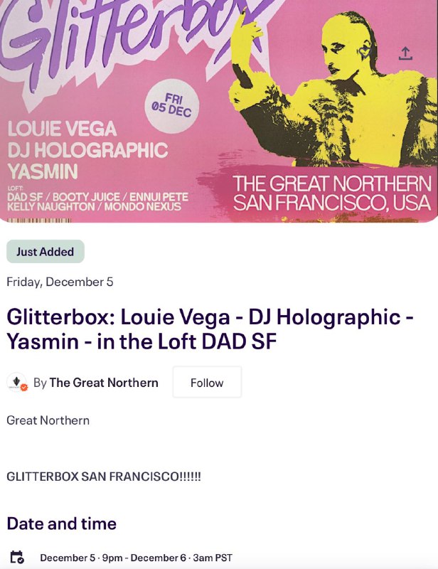 Glitterbox: Louie Vega - Dj Holographic - Yasmin - In The Loft Dad Sf