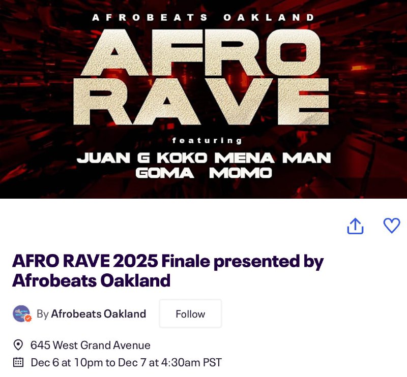 Afro Rave 2025 Finale Presented By Afrobeats Oakland